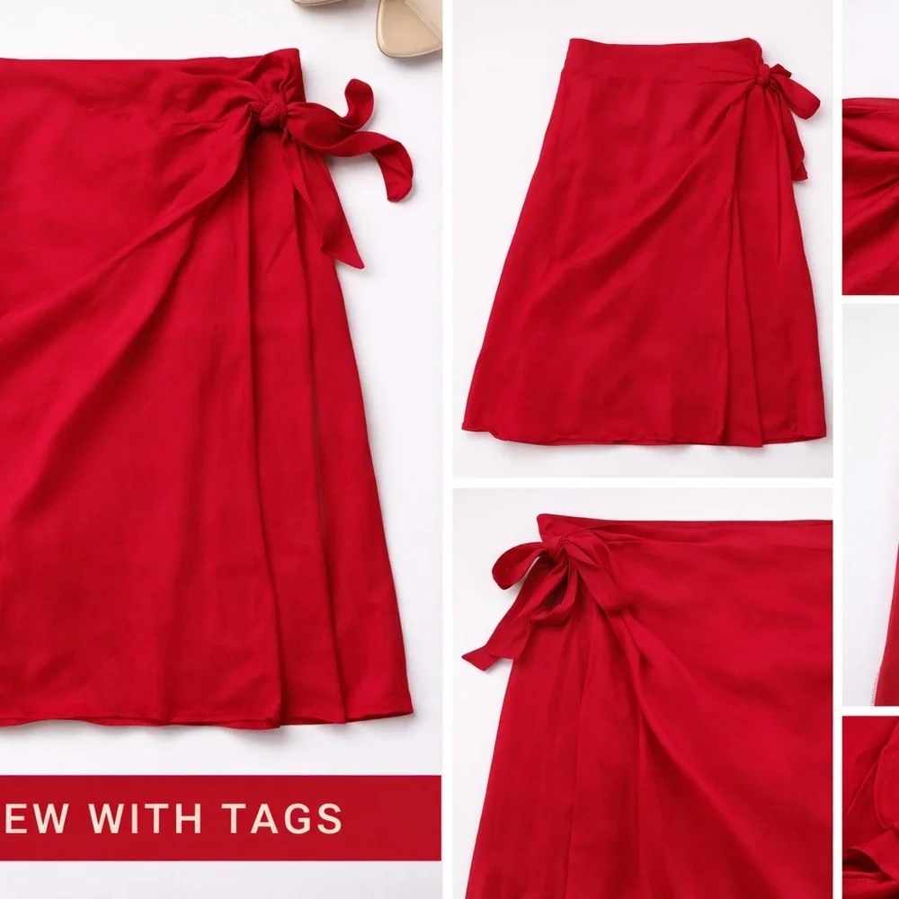 Beautiful New York & Company red chiffon wrap skirt NWT